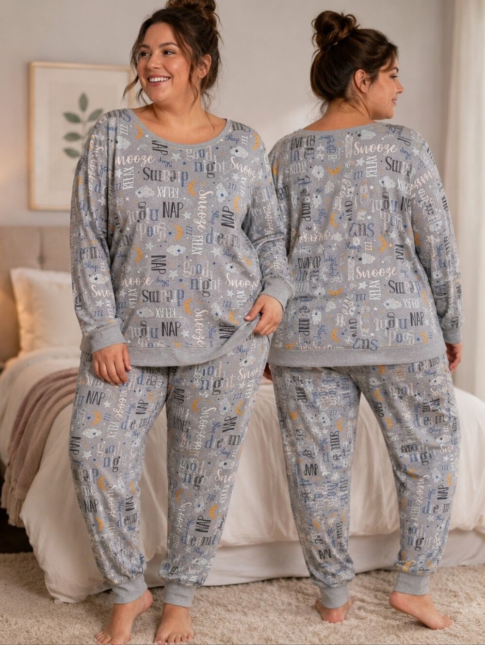 Secret Treasures 2X Gray Sleep Print Pajama Set Cozy Lounge Sleepwear